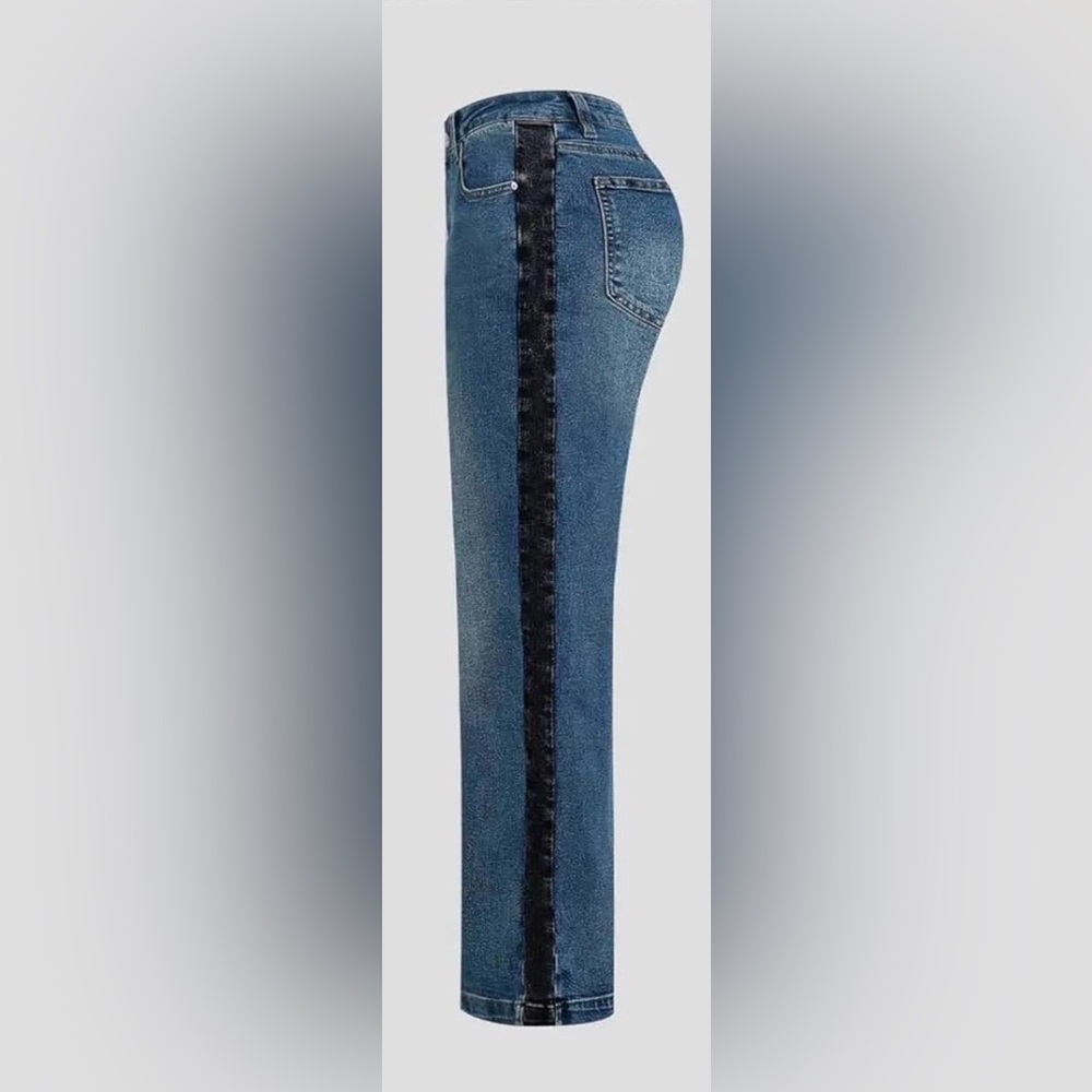 Huang's Women's High-Rise Wide Leg Jeans with Side Stripe - Picture 4 of 4